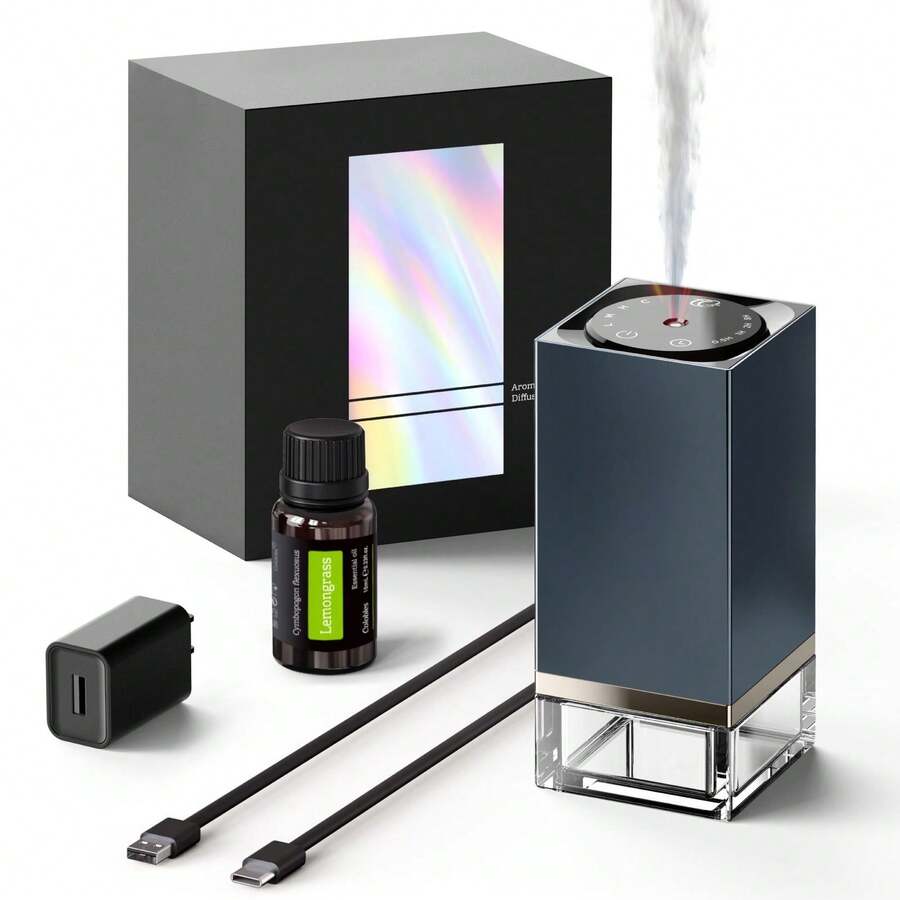 Waterless Diffuser For Essential Oils – 50ml Capacity Nebulizer Aromatherapy Diffuser, Battery Operated Mini Scent Air Machine With 4 Mist Settings Timers For Home,Cars,Office - Blue - View 1