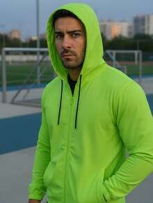 Men's Waterproof Street Style Jacket With Hood, Lightweight And Modern, Windbreaker, Regular Fit - Lime Green - View 3