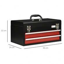 DURHAND Tool Box, Robust Tool Cabinet Without Tools, 2 Drawers, Lockable, With Handle, Black Red Steel - 1 - View 8
