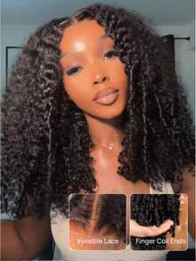 Perücken 13x4 Lace Front Pre Everything Pre Cut Pre Gebleicht Pre Gezupft Lockige Textur Premium Haar Kordelzug Perücke Finger Spiralenden Mühelos Atmungsaktiv Natürliches Schwarz Passend für alle Kopfgrößen Transparente Spitze 100% Echthaar Frontperücke für Frauen Unice Hair - SNatural - Übersicht 3