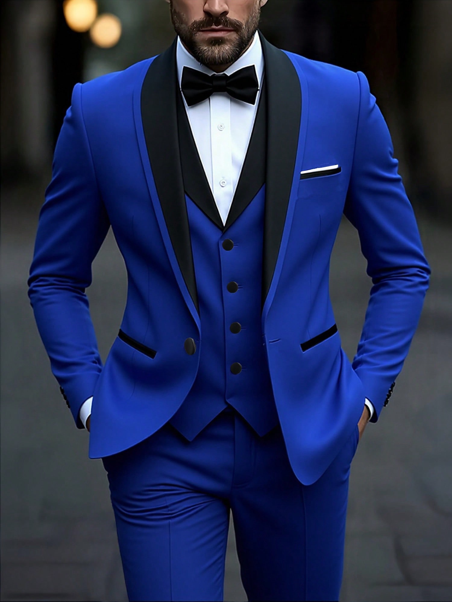 SuitGent 3 Pieces Men's High-Quality Business Suit, Solid Color Groom Wedding Attire, Slim Fit Casua