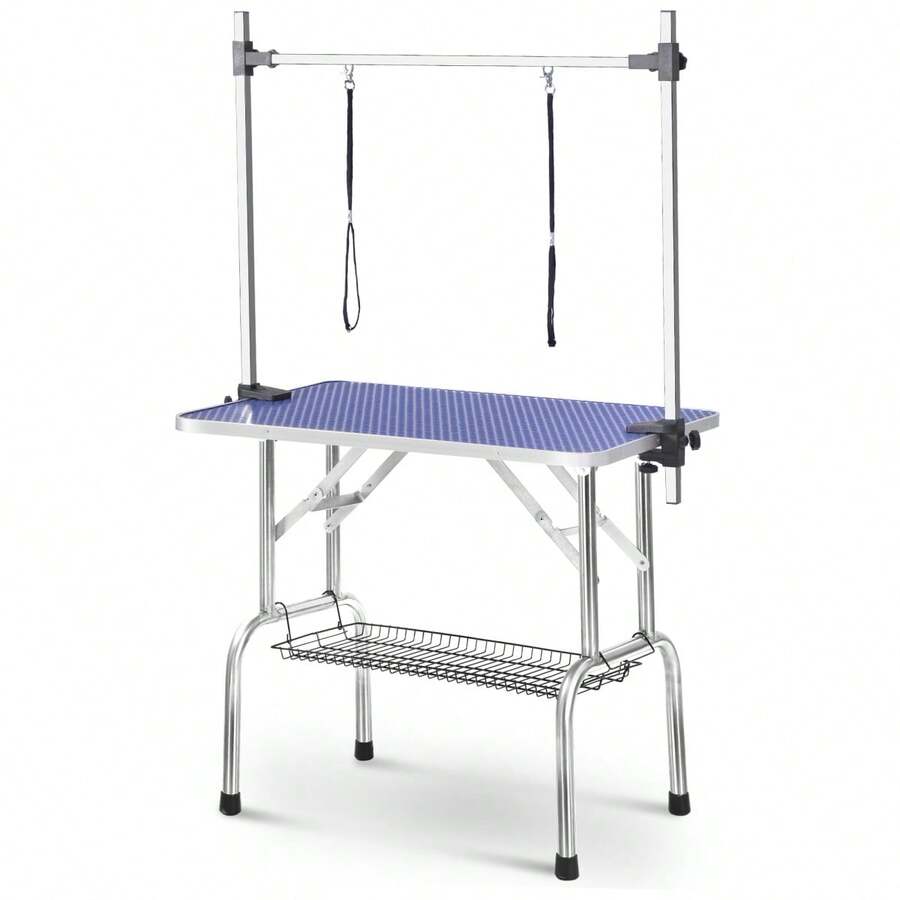 Professional Folding Grooming Table For Dogs And Pets, Adjustable Arm, Heavy Duty, Portable Arm, Leash And Mesh Shelf And Rubber Mat BLUE WL - 1 - View 1