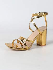 Giày cao gót mũi vuông màu vàng thời trang dự tiệc tối giản, thoải mái, đa năng cho nữ - Vàng - Xem 6