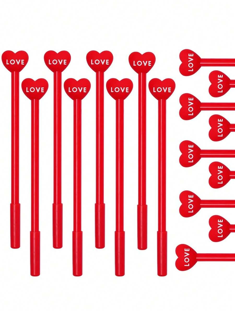 20支心形笔 情人节笔 中性笔 护士笔 可爱趣味笔 散装黑色墨水 适用于护士、女性、学生、教师、教室、办公室、学校用品（红色） - 紅色 - 查看 1