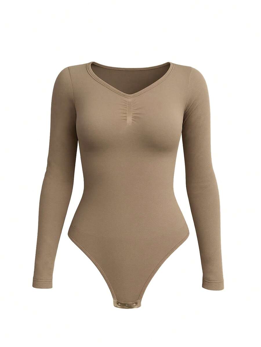 Suprenx 1pc Women's Long Sleeve Tummy Control Lift Bust Bodysuit