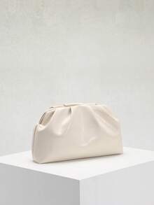 1pc Sculptedstyle Bags Autumn/Winter New High-End Milky White Oil Skin PU Clutch Bag, Solid Color Minimalist Style Women's Handbag, European And American Fashion Pleated Bag, Minimalist Women's Clutch Bag With Chain Shoulder Strap