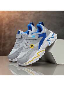 Boys' Color-Blocked Outdoor Casual All-Season Non-Slip Breathable Wear-Resistant Lightweight Low-Top Children's Flat Shoes Running Sports Shoes - 淺灰色 - 查看 4