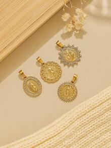 1pc/Pack 304 Stainless Steel Rhinestone Religious Series Pendant, 18K Gold Plated Fashionable Versatile Necklace Charm - Gold - View 5