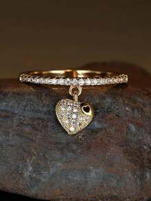 1pc Gold Heart Ring, Gold-Plated Heart Pendant Ring, Anniversary Memorial Gift Suitable For Men And Women, Elegant Everyday Wear, Wonderful Gift For Halloween, Christmas, Teacher's Day, Holidays, Birthday - Multicolor - View 3