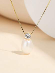 AETOLIA Elegant Princess Style 925 Sterling Silver Necklace & Earrings Set With 7-9mm Oval Freshwater Pearls For Women, Daily Wear, Wedding, Party, Birthday Gift - Yellow Gold - View 13