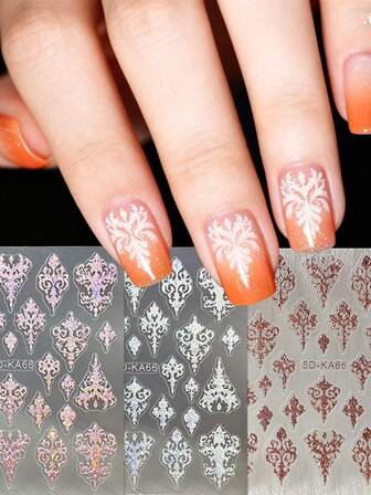 3 Pieces Of Star And Moon Totem Hot Stamping Relief Nail Art Stickers - Mysterious Retro Star, Moon, Snake, Leaf, Heart, Devil's Eye, Retro Luxury Pattern Hanging DIY Art Design, Suitable For Women's Daily, Wedding, Party, Holiday Disposable Adhesive Nail Stickers, Simple And Light Luxury Theme Style, Easy To Stick Nail Salon Decoration Stickers