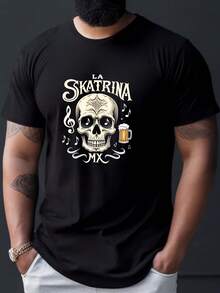 la skatrina mx camiseta de hombre - estampado esqueleto beige, cuello para halloween, fiestas del y uso casual - lavable a máquina, diseño, transpirable, manga corta, talla - Negro - Ver 2