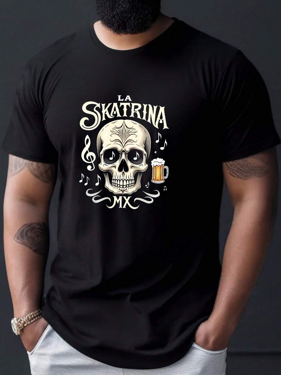 la skatrina mx camiseta de hombre - estampado esqueleto beige, cuello para halloween, fiestas del y uso casual - lavable a máquina, diseño, transpirable, manga corta, talla