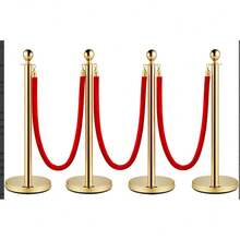 4-Piece Stanchion Post Set - 3 Ropes Crowd Control Barriers For Events Parties - Gold - View 1