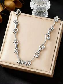 1 conjunto de joias estilosas de aço inoxidável e colar + pulseira, adequado para uso diário, presente