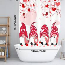 1pc/4pcs Romantic Valentine's Day Themed Shower Curtain Set, Includes Gnome, Heart, "Happy Valentine's Day", Plaid Background, "LOVE" Text Design Shower Curtain, Bath Mat, Toilet Seat Cover, 12 Hooks, Machine Washable, Artistic Design, Suitable For All Seasons, Valentine's Day Shower Curtain, Bathroom Decor - Multicolor - View 17