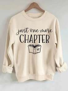 2025[Bright Pink Book Lover Sweatshirt] Soft Stretch Polyester Bright Pink "Just ONE MORE CHAPTER" Book Lover Graphic Crew Neck Sweatshirt| Casual Regular Length Pullover For Women, Autumn/Winter Casual Attire, Cozy Autumn Apparel, Playful Print, Durable FabricSoft And Breathable - 杏色 - 查看 12