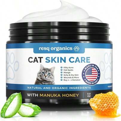 Cat Paw Balm Cat Cream 2 Oz: Hot Spot Treatment For Cats Dermatitis, Mange Treatment, Cat Itchy Skin Relief For Dry Skin, Pet Wound Care, Natural Allergy Relief With Manuka Honey, Aloe Vera, Vitamin E