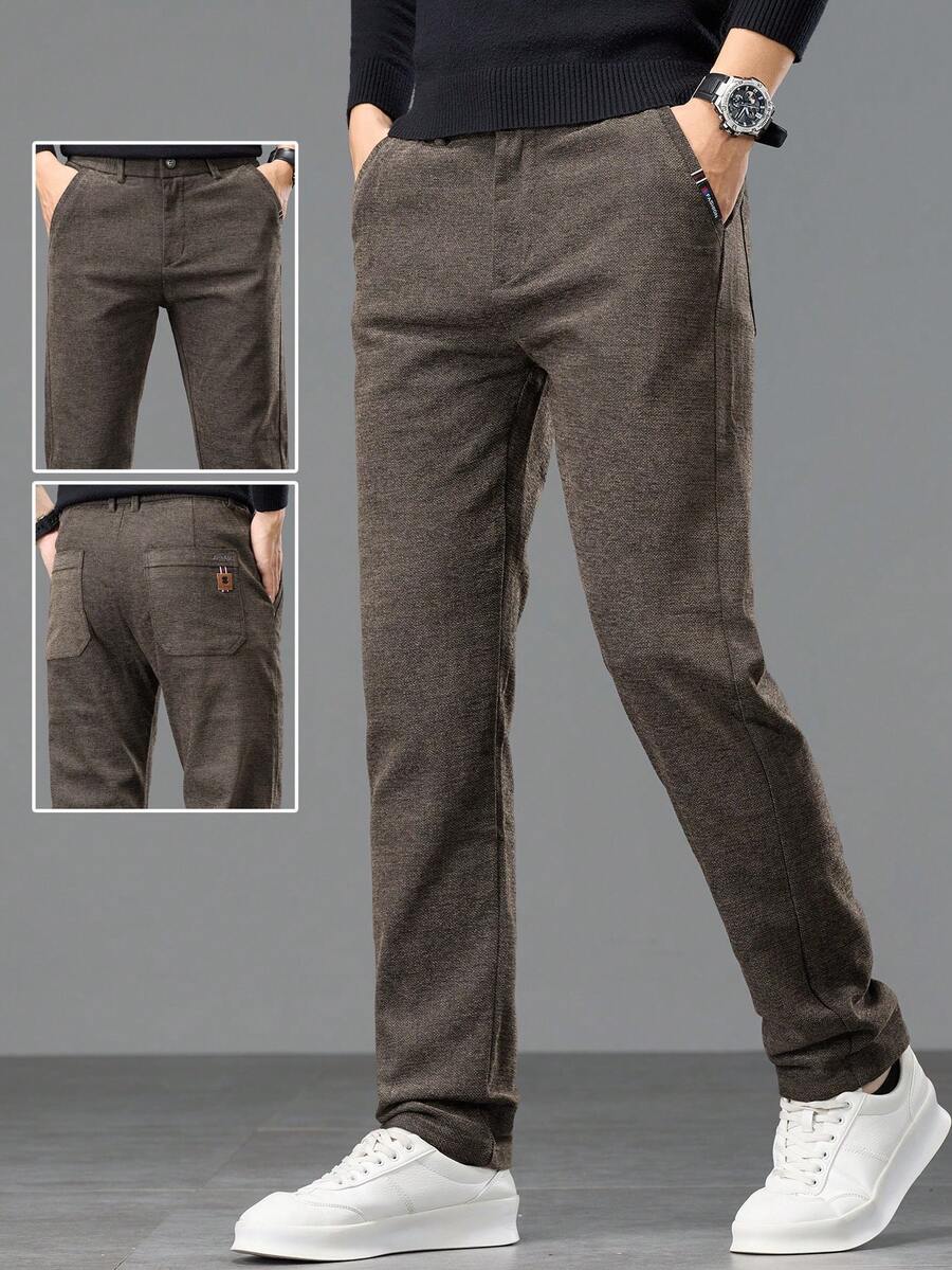 Men's New Embroidered Slant Pocket Casual Pants, Gentleman's Light Business Straight Trousers, Suitable For Husbands, Boyfriends, Outings With Friends, And Gatherings - Camel - View 1