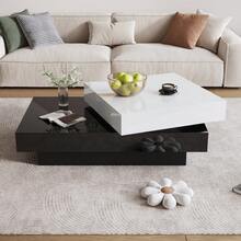 Cylindrical Coffee Table 60 X 60 X 35.1, 360° Rotating Tabletop, Freely Rotating Living Room Table, Three-Tier Sofa Table, 3 Storage Surfaces, Recommended Total Load Capacity Of 30 Kg, Wicker With Storage Space - White+Black + Particle Board - View 6