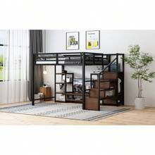 High Bed 90x200 With TV Stand, Socket And Ladder, Stable Combination Of Metal And Wood, Modern Space Saving High Bed, Bunk Bed For Children With Practical Storage, Black - 黑色 + 金屬 + 140厘米*200厘米 - 查看 7