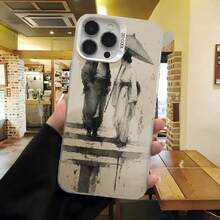 Cubierta de teléfono con diseño abstracto gris y negro para iPhone 14 Pro Max con texto 8000L estilo artístico para uso diario en cafeterías - Blanco - Ver 2