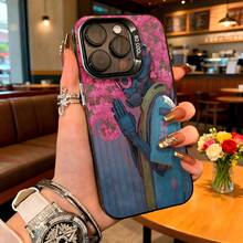 Cubierta de telefono con diseño de robot y flores rosadas azul rosa para mujer elegante uso diario en cafeterias y salones - Blanco - Ver 3