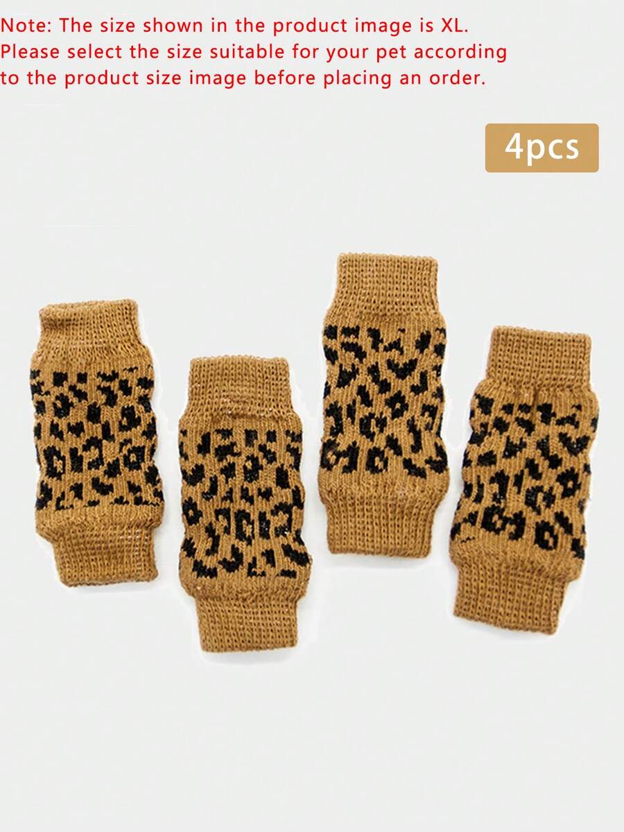 2 Pairs/4pcs Yellow Leopard Print Pet Dog Cat Leg Warmers Knee Pads, Protective Socks, Warm & Breathable Socks Suitable For Small Dogs And Cats (Product Image Shown In XL Size)