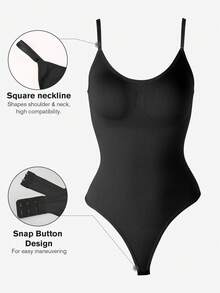 1pc Women Seamless Shapewear Bodysuit, Thong Bottom, Slimming Shaping Bodysuit, Tummy Control Bodysuit, Shapewear, Waist Trainer - Black - View 7