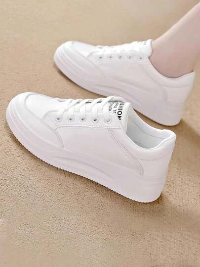 Zapatos casuales antideslizantes de suela gruesa para mujer, Zapatillas de deporte de PU, Zapatos deportivos blancos para hombre y mujer.