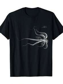 Herren T-Shirt mit Motiv aus Meeresbiologie - Weich, atmungsaktiv Rundhals-Shirt mit Oktopus-Muster, leichtes Alltagshemd für Strand, Gym und lässige Outfits - Schwarz - Übersicht 6
