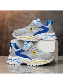 Boys' Color-Blocked Outdoor Casual All-Season Non-Slip Breathable Wear-Resistant Lightweight Low-Top Children's Flat Shoes Running Sports Shoes - 淺灰色 - 查看 3