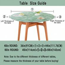 1pc Printed Round Tablecloth, Vinyl Flannel Backed Table Cover, 100% Waterproof And Oil-Resistant Plastic Tablecloth, Spring Flower Tablecloth, Round Elastic Edge, Suitable For Dinner Parties, Outdoors, And Picnics.