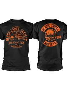 Men's Slim Fit Black Label Society Hardcore Hellride Graphic T-Shirt - Official BLS Logo & Skull Print, Heavyweight 100% Cotton Short Sleeve Round Neck Casual Band Tee For Casual Attire & Concerts, Retro Hip Hop Style With Skull & BLS Lettering, Machine Washable, Regular Fit For All Seasons, Unisex Design For Men & Women, Ideal For Casual Outings And Music Fans - 黑色 - 查看 1