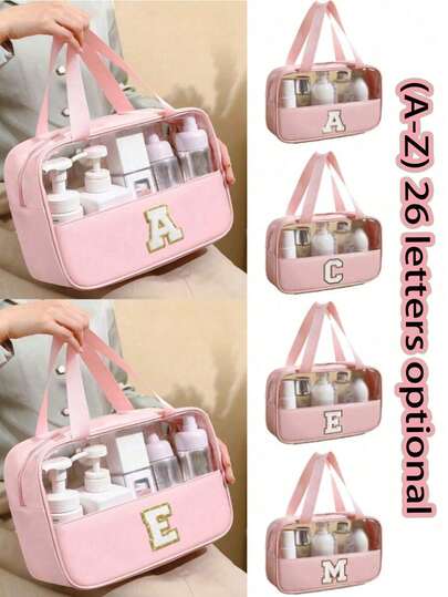 Túi đựng đồ vệ sinh cá nhân bằng PVC trong suốt, Túi đựng đồ trang điểm có chữ cái, Túi đựng đồ vệ sinh cá nhân du lịch chống thấm nước, Túi đựng đồ trang điểm có khóa kéo có chữ cái chống nước, Túi đựng mỹ phẩm, Túi đựng mỹ phẩm du lịch di động, Có quai xách tiện dụng, Đựng phụ kiện đồ vệ sinh cá nhân du lịch, Đồ dùng thiết yếu khi đi du thuyền, Phụ kiện du lịch, Đồ đựng đồ phòng tắm, Đồ đựng trang sức, Đồ đựng son môi, Đồ đựng sơn móng tay, Quà tặng Phục sinh, Quà tặng phù dâu, Quà tặng Ngày của Mẹ, Quà tặng cho phụ nữ