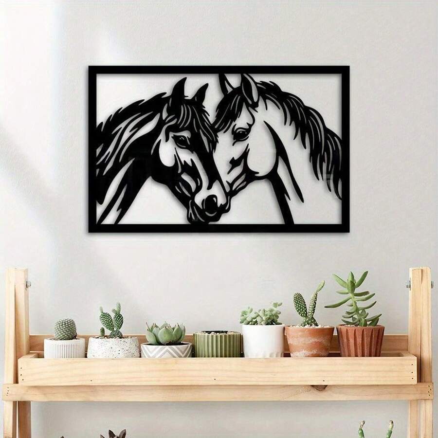 1 Piece Of Metal Horse Wall Art Decoration - Perfect For Home Decoration, Farmhouse Style, A Unique Gift For Horse Enthusiasts - Black - View 1