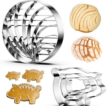 Cortador de galletas de cerdo de 5 tamaños, molde de pan mexicano de acero inoxidable de doble cara, moldes de cocina mexicanos para pan, galletas, pasteles, galletas - plateado