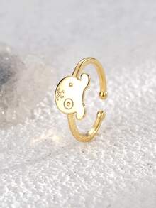 Charm-In 1 pieza Anillo ajustable de oro de 18 quilates chapado en latón con forma de corazón, geométrico y de cachorro con circonita cúbica, regalo para el Día de San Valentín, Día de la Madre - Dorado - Ver 9
