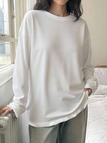 DAZY Women's Solid Color Casual Long Sleeve Loose Fit Round Neck T-Shirt Fall Tops