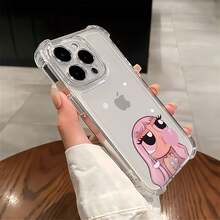 Funda para teléfono con diseño de personaje de dibujos animados en color rosa chicle, compatible con teléfonos ,  17,  16 Pro Max,  15 Pro Max,  13 y  12. Fabricada en TPU, ofrece protección contra golpes y caídas. Un regalo perfecto para amigos, familiares, cumpleaños y ocasiones especiales. - transparente - Ver 4
