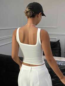Livesso Women's Pleated Round Neck Sleeveless Casual Versatile Tank Top - White - View 1