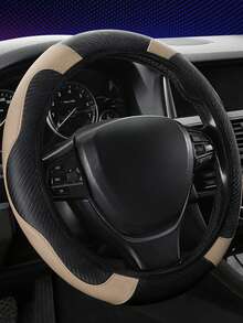 1pc New Elastic Carbon Fiber Anti-Slip Car Steering Wheel Cover, Stretchy Band Design, Breathable Microfiber Leather Universal Fit For Most Cars
