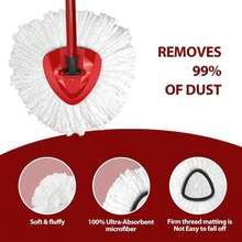 Spin Mop Replacement Head For O-Ceda EasyWring 1-Tank System, Mop Refills, Include 6 Cedar Mop Replace Heads, 1 Extra Mop Replacement Base, Microfiber, Easy To Replace - 白色 - 查看 4