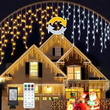 DAHAN Luces de Carámbano para Exteriores, 2 en1 Luces Navideñas Puede Cambiar de Color, Icicles Cascada de Impermeable para decoración de Navidad, Aleros(Blanco Cálido&Multicolor, 13M 700LED) - Blanco Cálido&Blanco Frío - Ver 3