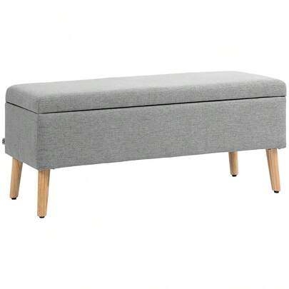HOMCOM Storage Ottoman With Storage Space 110 X 39 X 45 In Gray With Linen Look For Hallway Bedroom Living Room Made Of Rubberwood