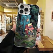 Cubierta de telefono para iPhone con diseño de casa encantada en bosque azul y rojo estampado con texto 80000 para uso diario en cafeterias y viajes - Blanco - Ver 7
