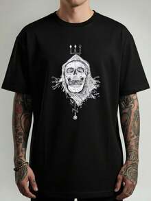 Unisex Streetwear Style T-Shirt With Skull, Crayon, Cloak And Trident Print - Stylish Men's And Women's Shirt - 100% Cotton - Free Shipping On - 黑色 - 查看 1