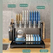 2-Tier Large Bowl Rack With Removable Drainage Plate - Metal Kitchen Countertop Organizer For Plates, Bowls, Cups And Tableware - Including Utensil Holder Storage. Bowl Rack | Slim Bowl Rack | Sturdy Metal Rack | Black And White, Bowl Rack - Multicolor - View 6