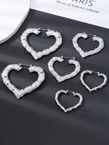 3对时尚心形竹结耳环，适合女性日常、派对或作为礼物佩戴 - 竹節愛心款 - 查看 2