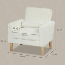 HOMCOM Armchair With Armrests, Reclining Backrest, Rubberwood Legs, Cream White Color